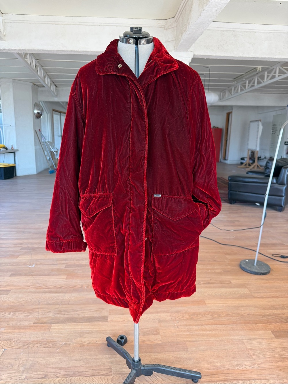 Faconnable Rich Red Velvet Puffer Coat